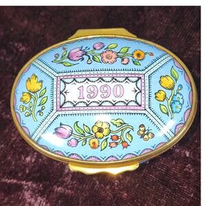 Halcyon Days 1990 Enamel Trinket Box Vintage Floral
